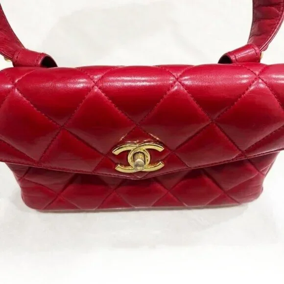 Authentic CHANEL CC Vintage Matelasse Lambskin Waist Pouch Bum Bag Leather Red - Picture 9 of 16